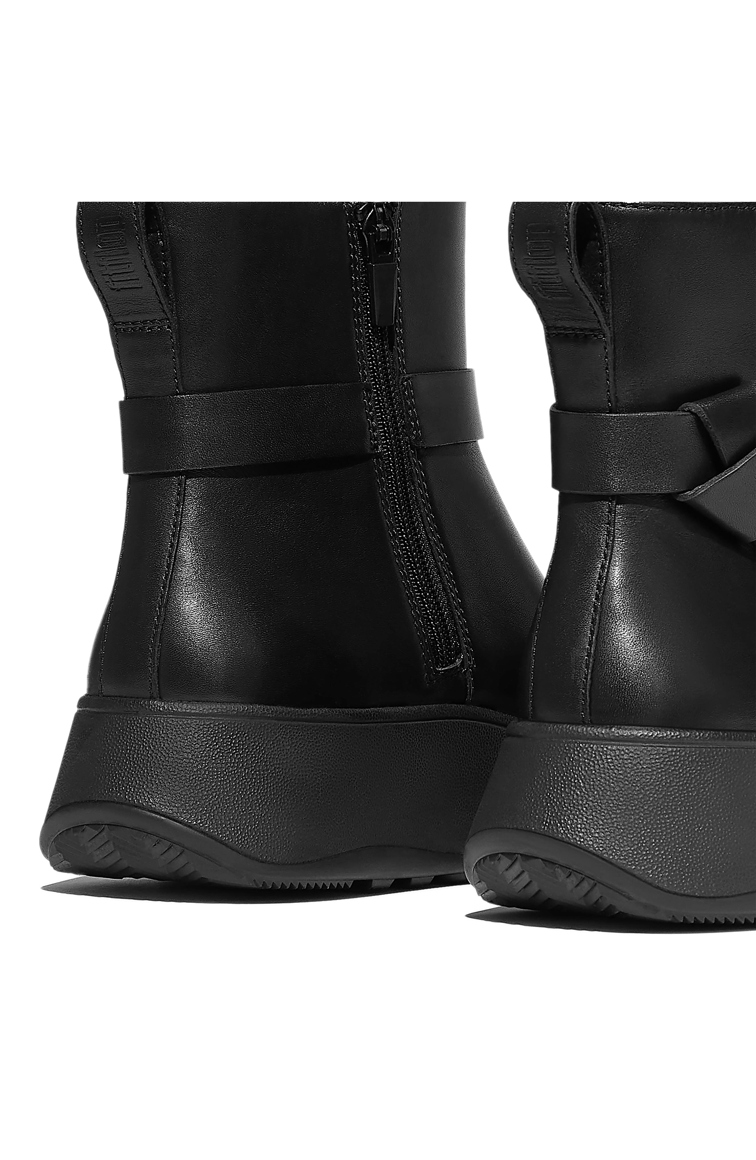 F-Mode Square-Ring Leather Bootie, Alternate, color, BLACK