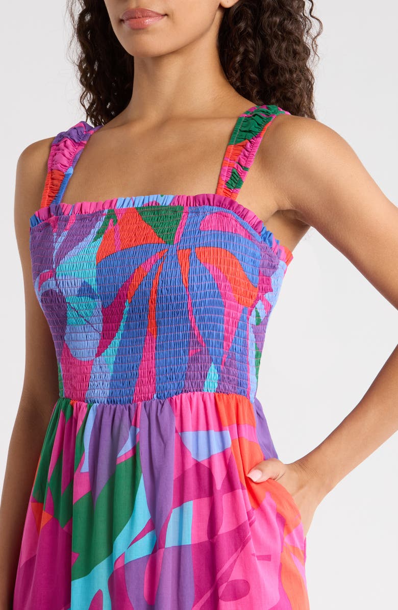 SUGARLIPS Vemmy Abstract Tayla Smocked Maxi Dress, Alternate, color, Magenta-Blue-Green