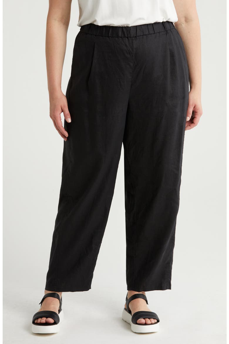 Pleated Organic Linen Lantern Pants, Main, color, BLACK