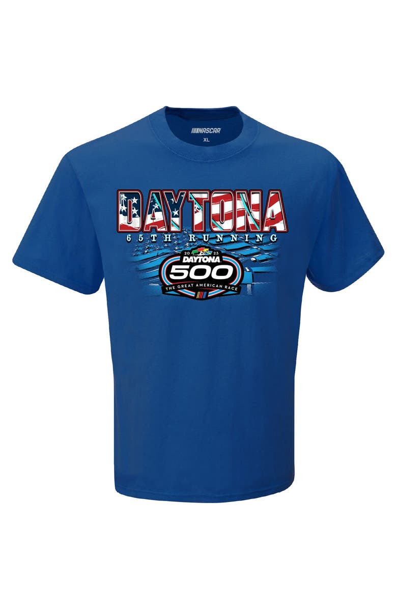 CHECKERED FLAG Men's Checkered Flag Royal 2023 Daytona 500 Two Spot Knit Patriotic Eagle T-Shirt, Alternate, color, 