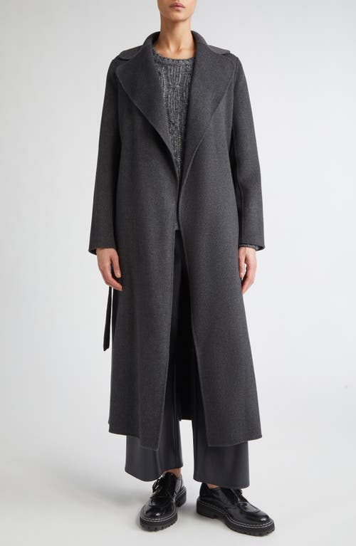 Max Mara Poldo Belted Virgin Wool Long Wrap Coat In Gray