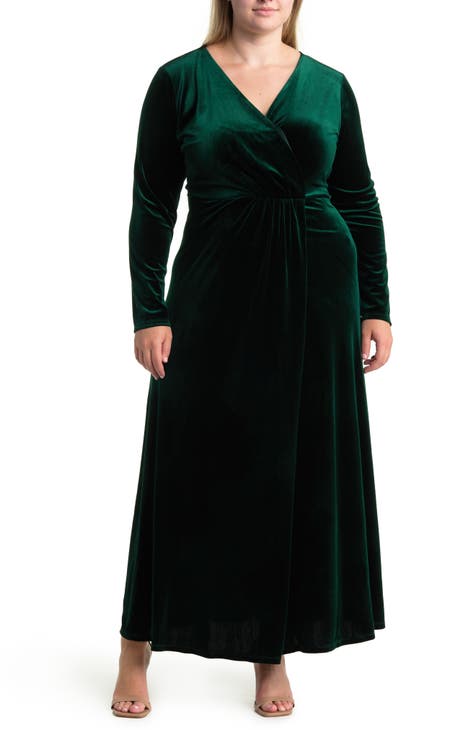 Rosalie Long Sleeve Velvet Maxi Dress (Plus)