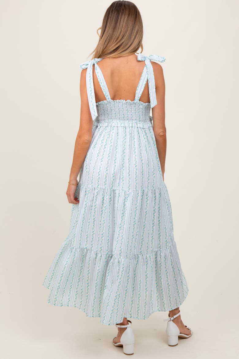 Floral Striped Smocked Shoulder Tie Maxi Dress, Alternate, color, Blue