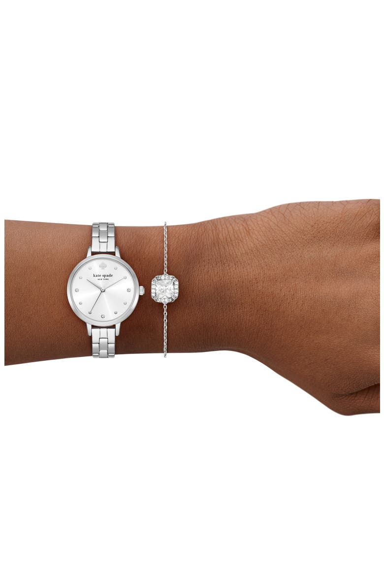 metro three-hand quartz bracelet watch & bracelet set, Alternate, color, SILVER