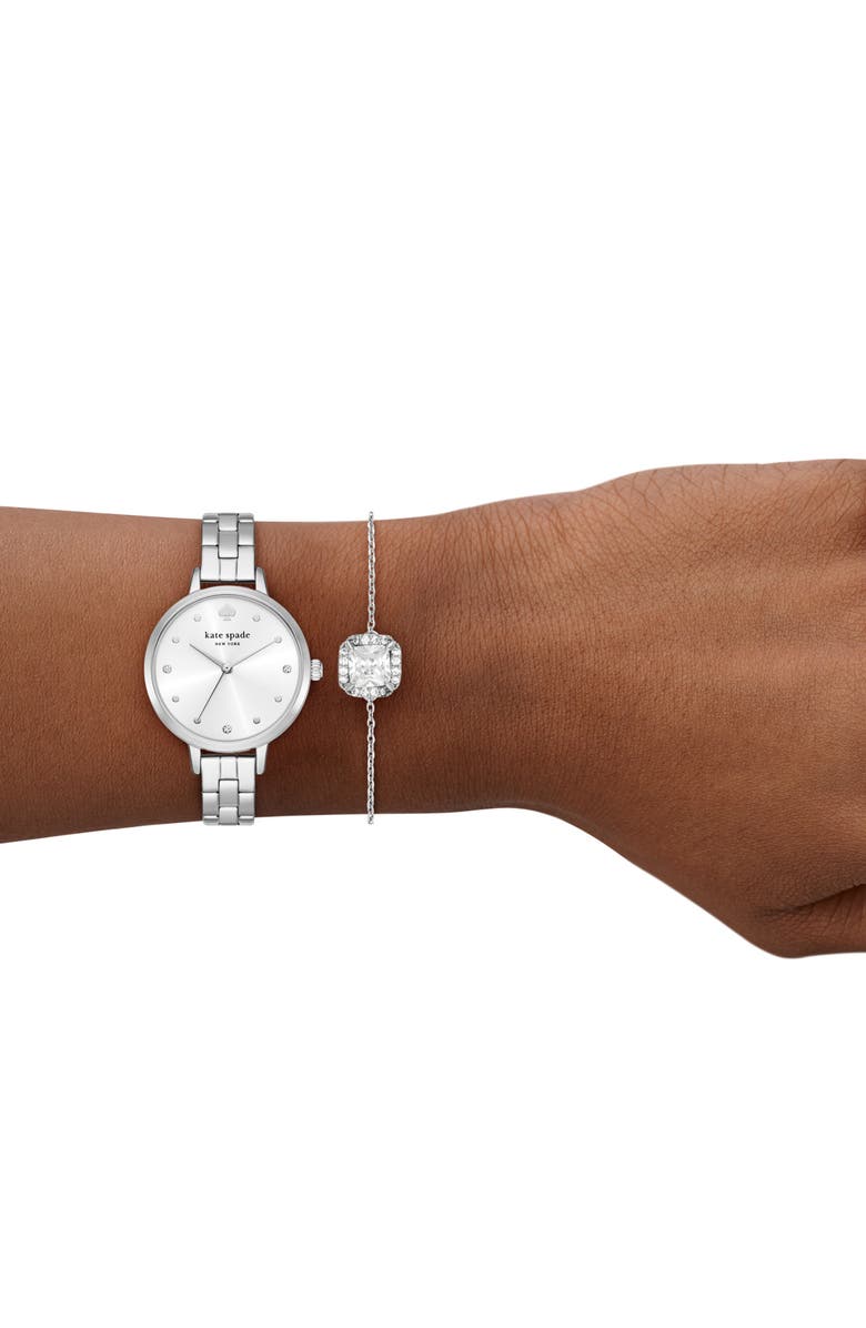 Kate Spade New York metro three-hand quartz bracelet watch & bracelet set, Alternate, color, Silver