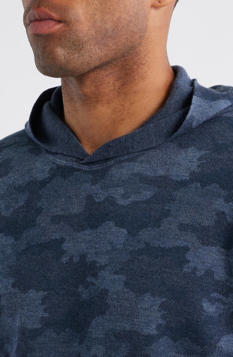 Peter Millar Camouflage Reversible Merino Wool Hoodie Sweatshirt, Alternate, color, Blue Haze