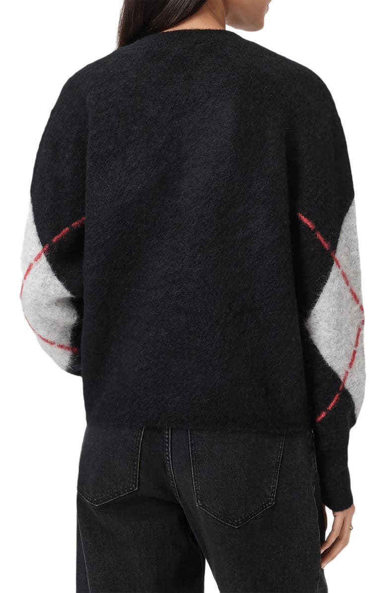 AllSaints Lou Argyle Alpaca & Wool Blend Sweater, Alternate, color, Black