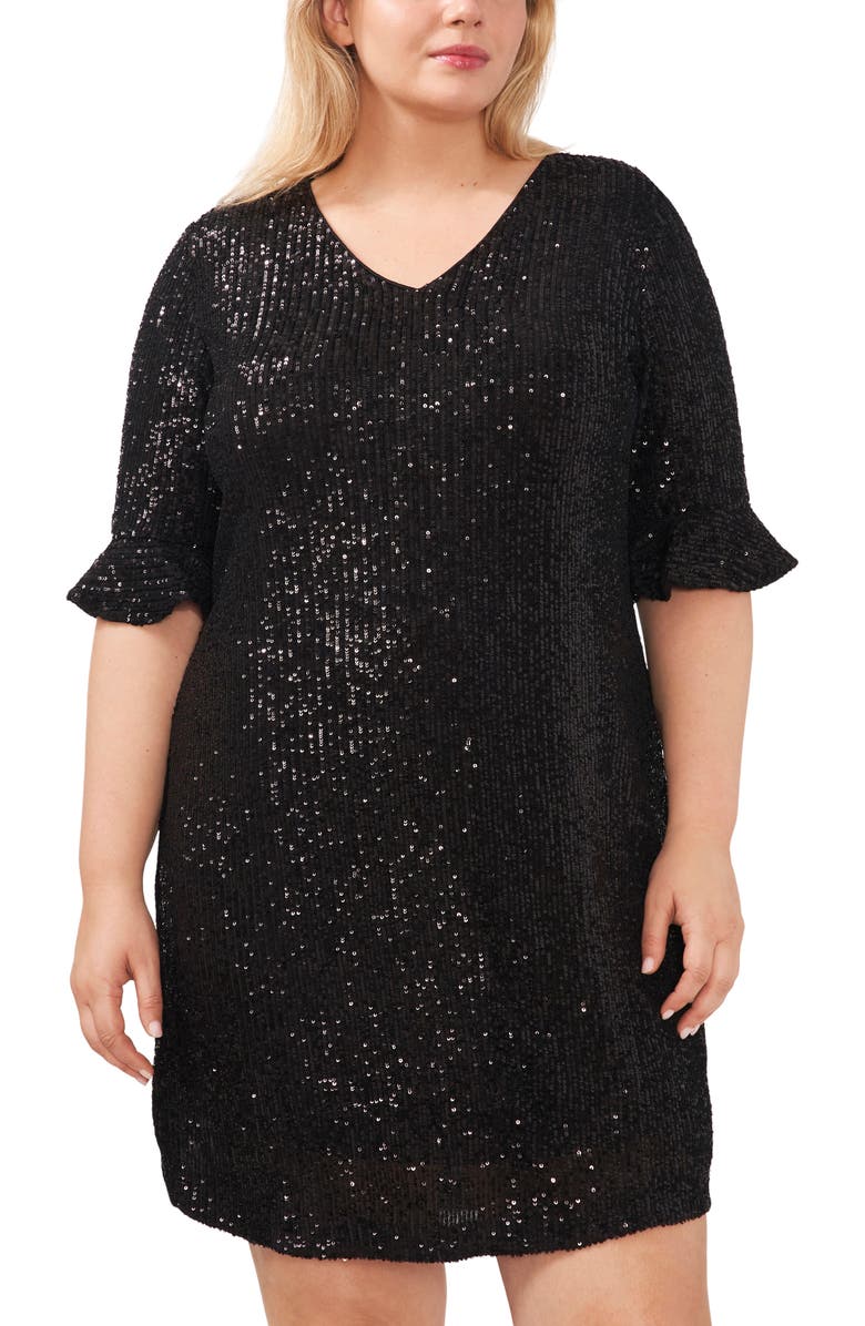 CeCe Sequin V-Neck Cocktail Dress, Alternate, color,