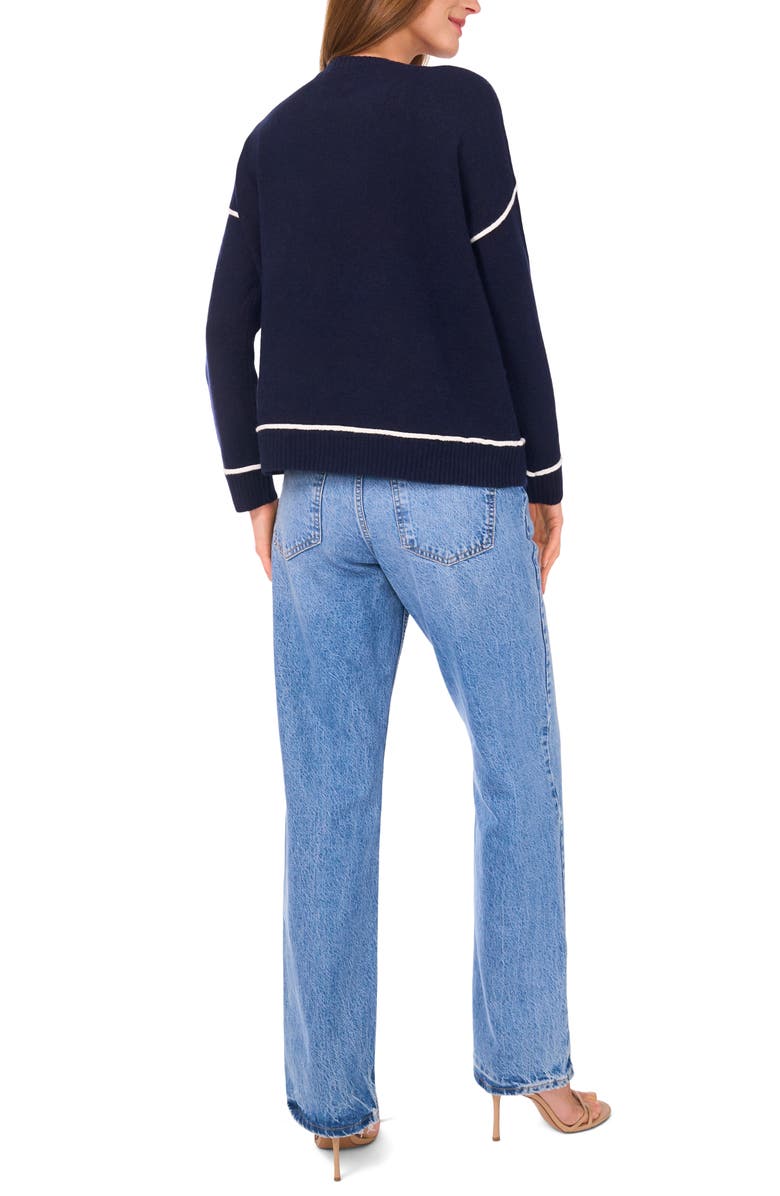 Vince Camuto Contrast Trim Crewneck Sweater, Alternate, color, Classic Navy