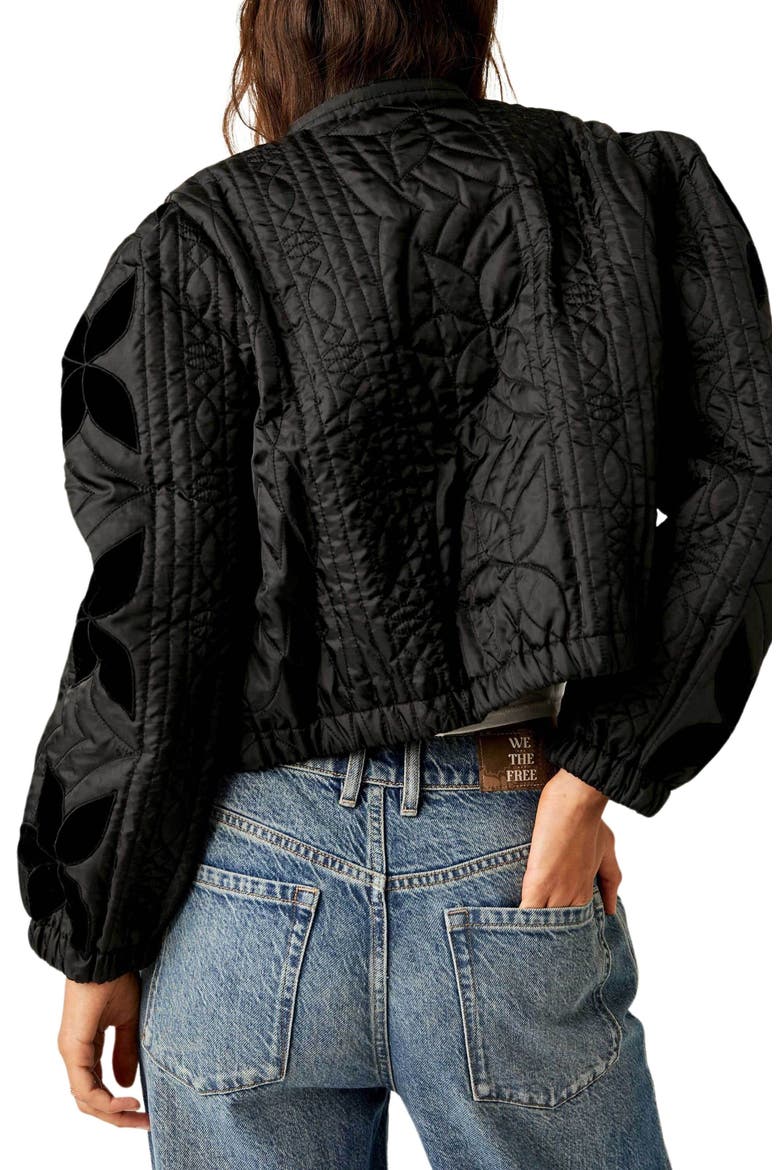Quinn Quilted Crop Jacket, Alternate, color, BLACK
