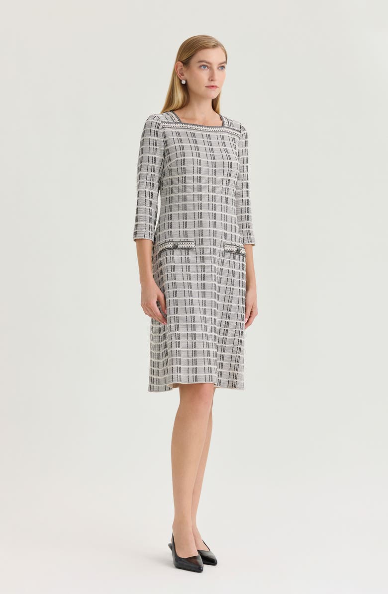 Ming Wang A-Line Contrast Stitch Tweed Knit Dress, Alternate, color, Limestone/Black/White