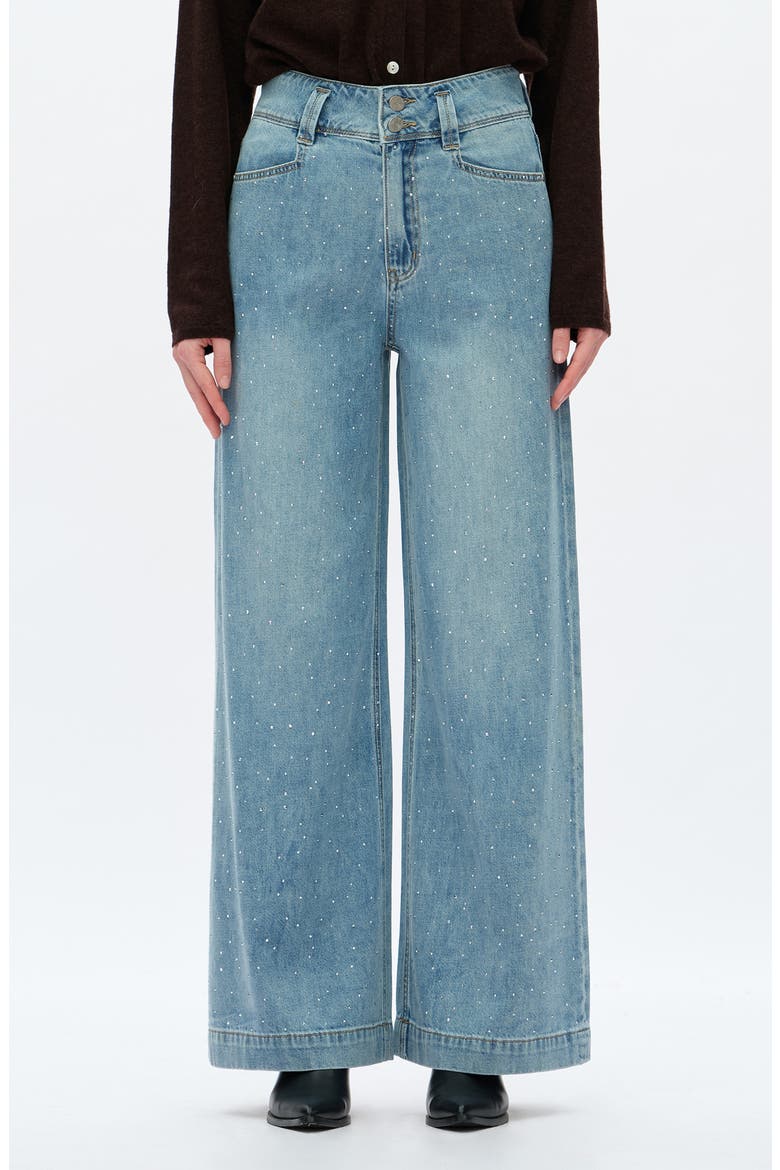 Ultra Rhinestone High Waist Wide Leg Jeans, Main, color, LIGHT BLUE