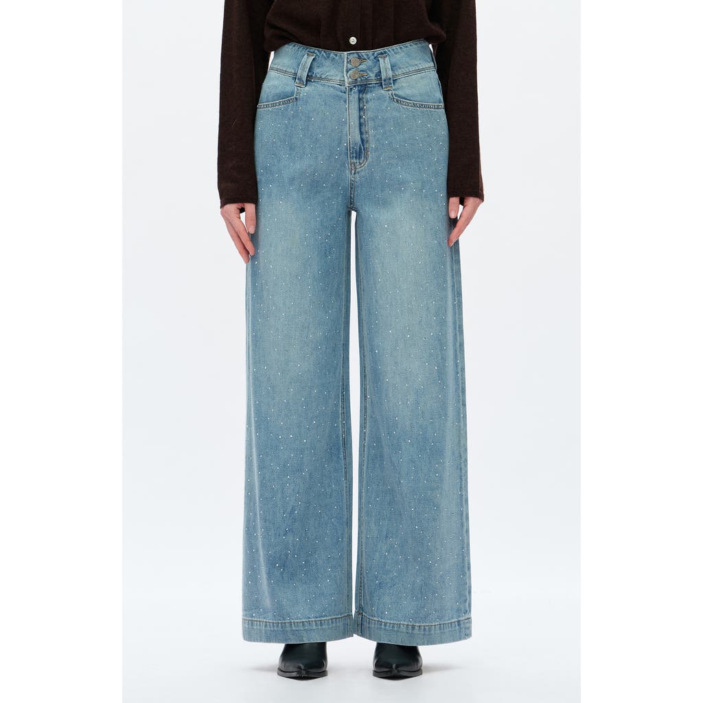 Bayeas Ultra Rhinestone High Waist Wide Leg Jeans In Black