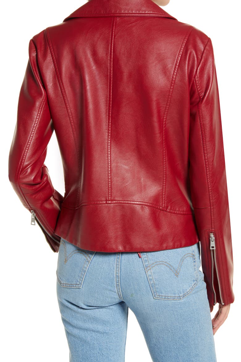 Faux Leather Moto Jacket, Alternate, color, DEEP RED