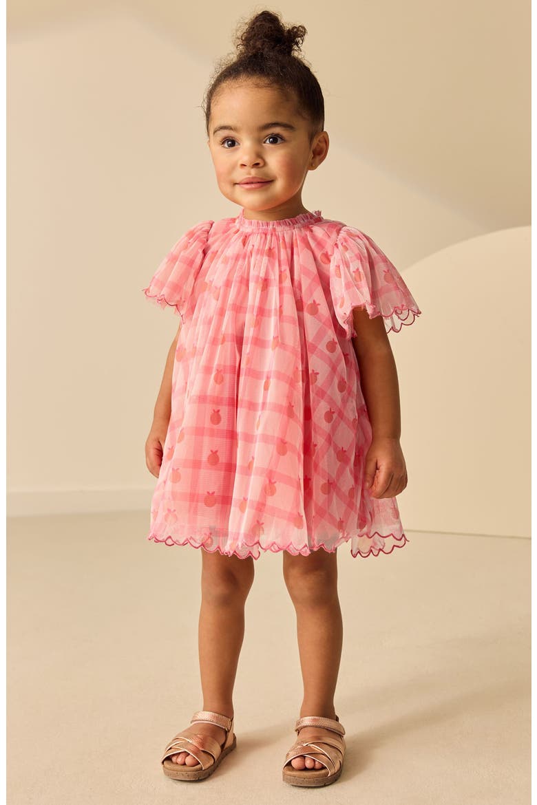 Kids' Check Mesh Party Dress, Alternate, color, PINK/ ORANGE