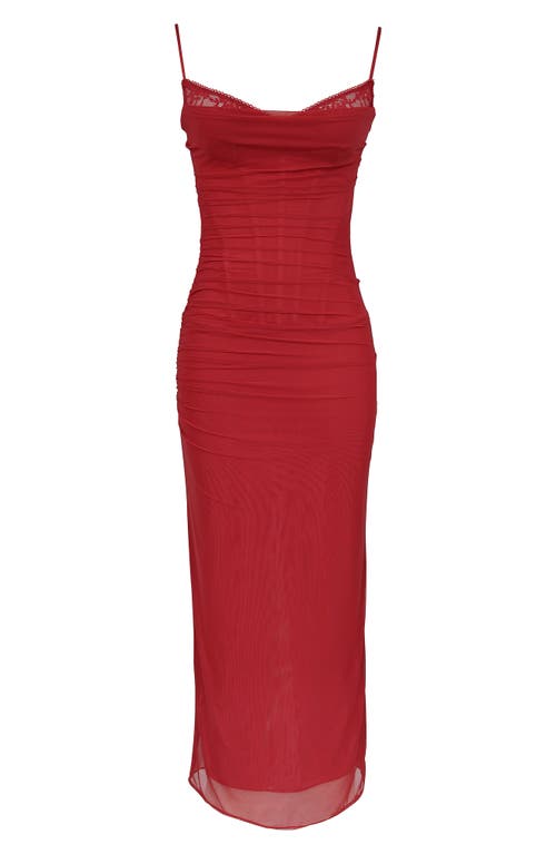 House Of Cb Nalini Mesh Corset Cocktail Dress In Haute Red