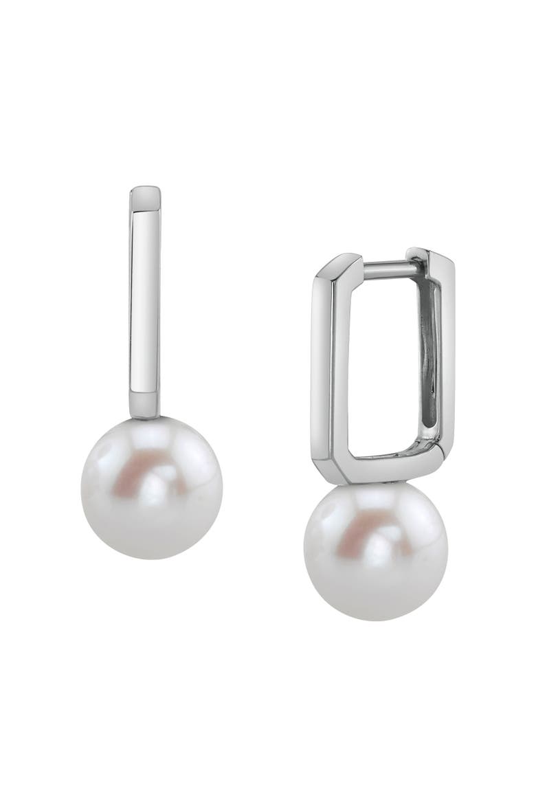Freshwater Pearl Huggie Susie Earrings, Main, color, White Gold