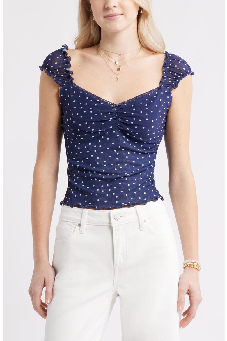 Print Mesh Top, Main, color, NAVY- WHITE MYLA DOT