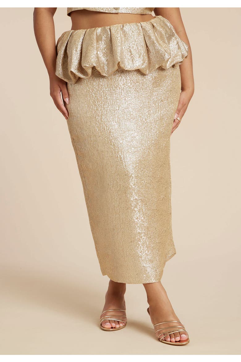 Metallic Skirt With Bubble Peplum, Alternate, color, CHAMPAGNE SILVER