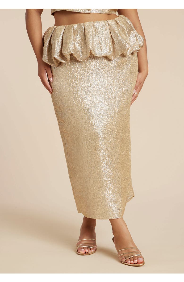 ELOQUII Metallic Skirt With Bubble Peplum, Alternate, color, Champagne Silver