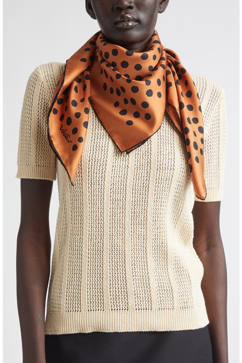 Dalmatian Polka Dot Silk Square Scarf, Alternate, color, ORANGE
