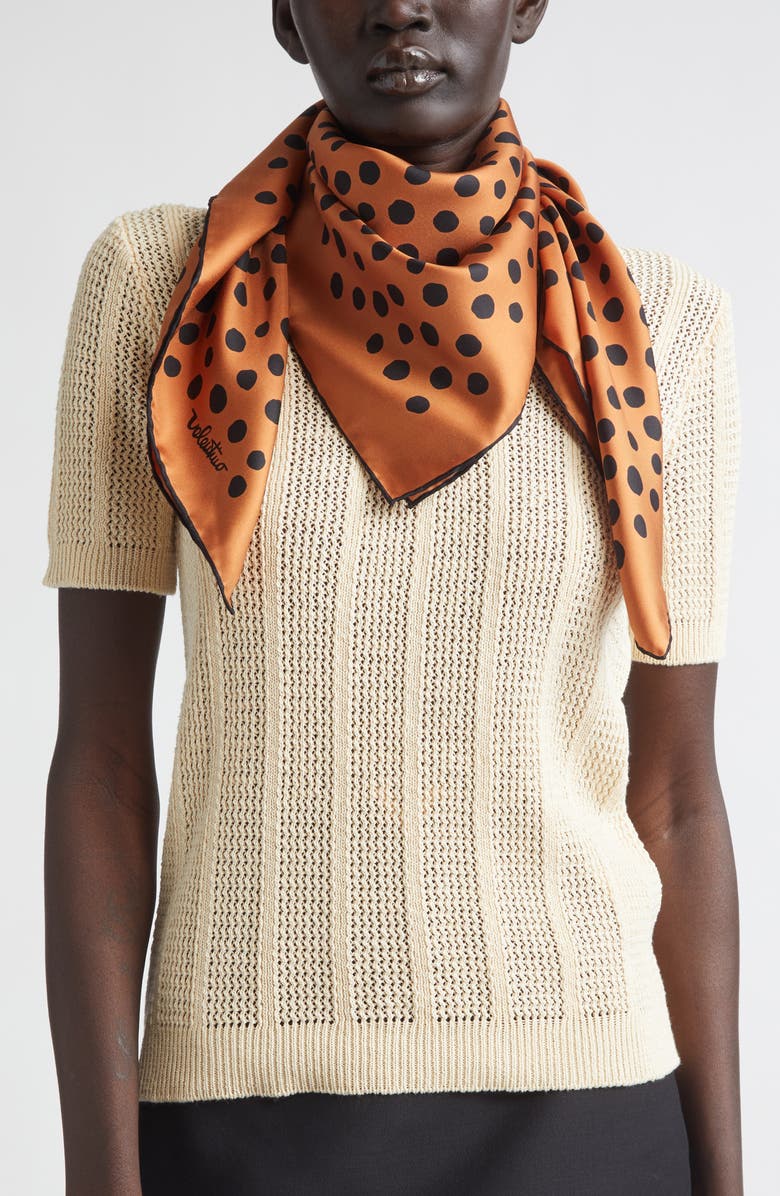 Valentino Garavani Dalmatian Polka Dot Silk Square Scarf, Alternate, color, Orange