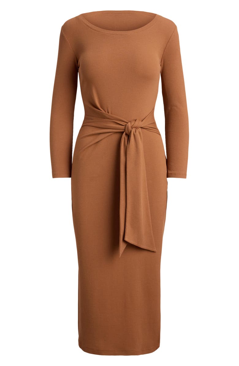 Lauren Ralph Lauren Imalah Tie Waist Rib Cotton Blend Midi Dress, Alternate, color, Red Terracotta