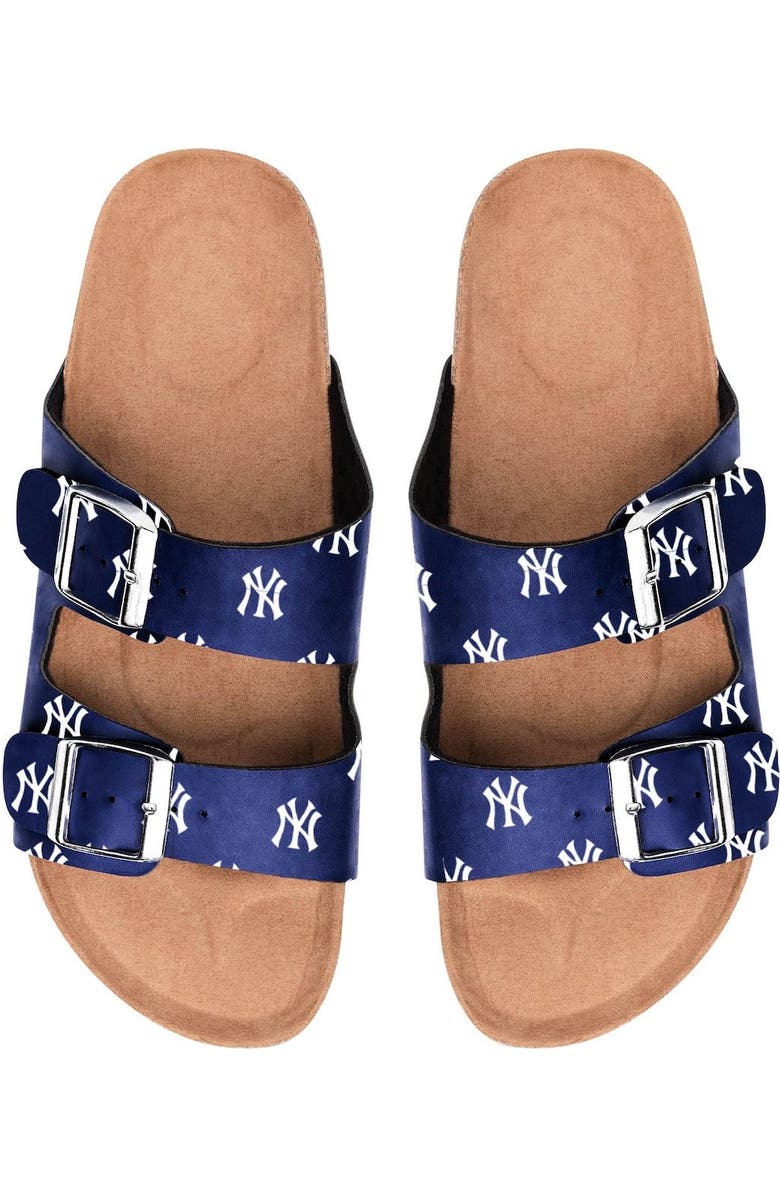 FOCO Women's New York Yankees Mini Print Double Buckle Sandal, Main, color,