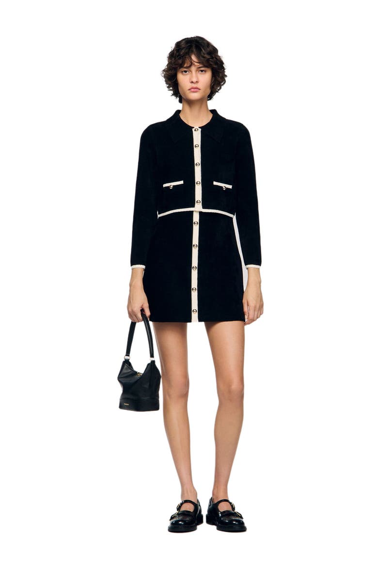 Two-tone shirt collar cardigan, Alternate, color, Black