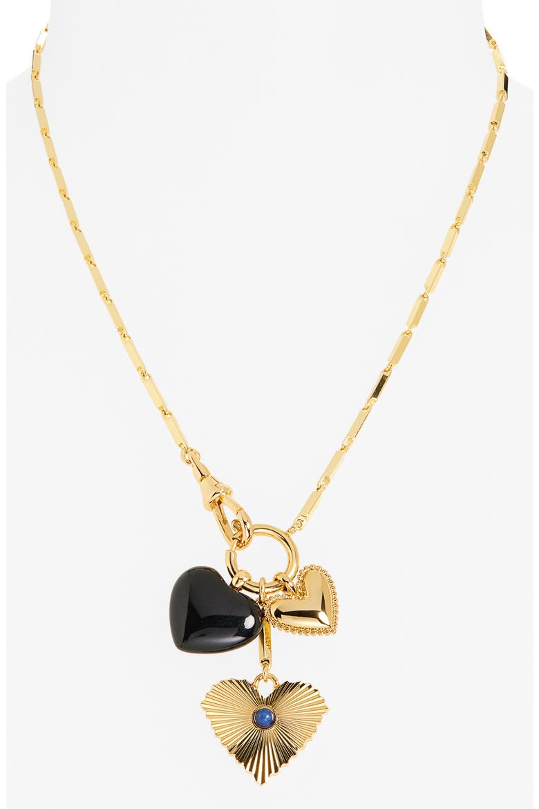 Engine Turned Lapis Heart Charm Necklace, Alternate, color, ANTIQUE GOLD
