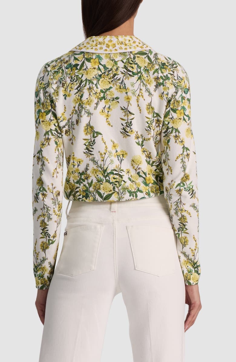 Alice + Olivia Carson Floral Cotton Blend Cardigan with Removable Collar, Alternate, color, Fresh Air Butter