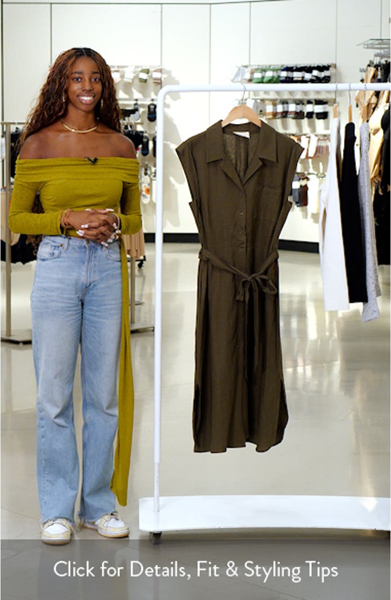 Roll Sleeve Linen Blend Midi Shirtdress, sales video thumbnail