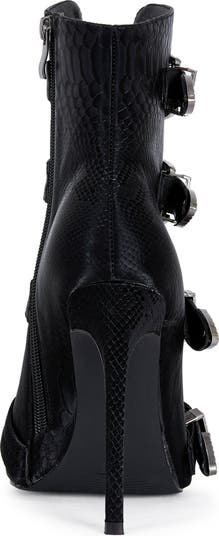 Tjeerd Snakeskin Embossed Open Toe Bootie