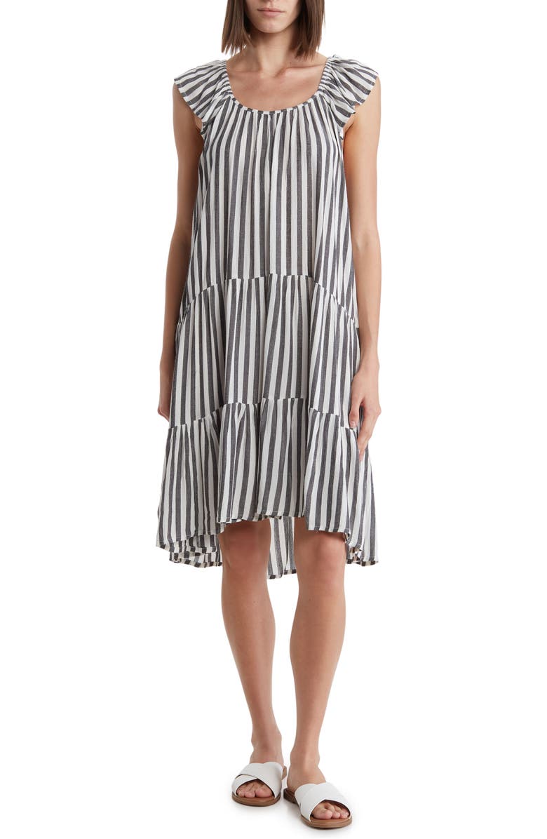 BOHO ME Stripe Tiered Cover-Up Dress, Main, color, Black