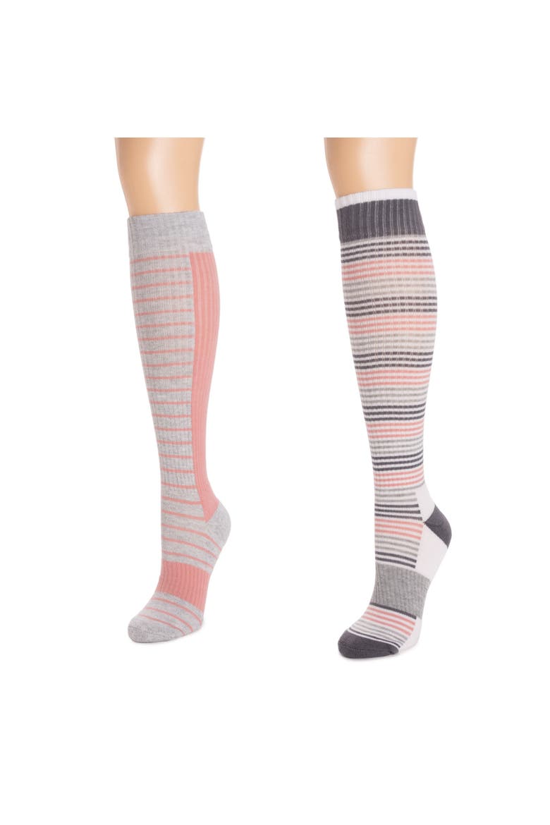 Cotton Compression Knee-High Socks 2 Pair Pack Wide Size, Alternate, color, Grey/Pink