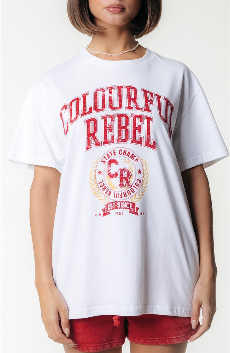 Colourful Rebel CR Varsity Loosefit Tee, Main, color, Standard White