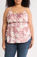 Renee C Tropical Print Smocked Peplum Camisole
