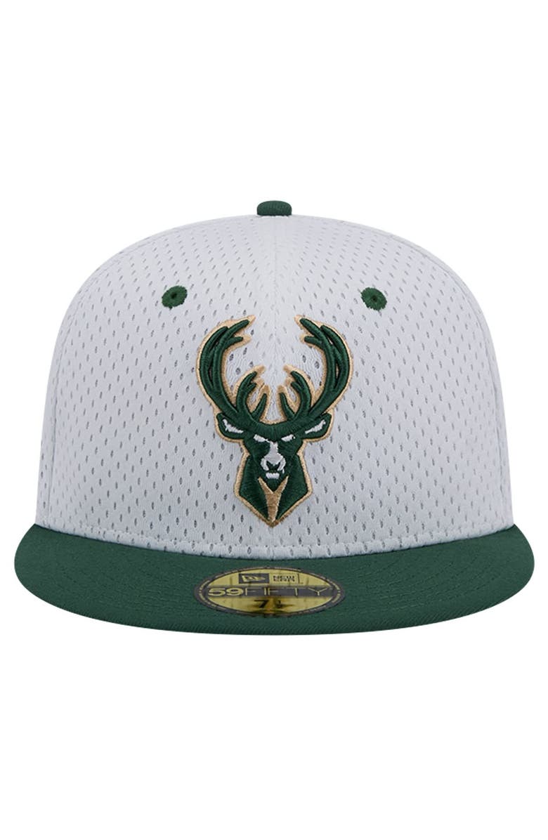 New Era Men's New Era White/Hunter Green Milwaukee Bucks Throwback 2Tone 59FIFTY Fitted Hat, Alternate, color, 
