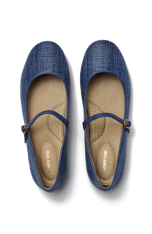 Lands' End Classic Raffia Mary Jane Flats In Mediterranean Blue