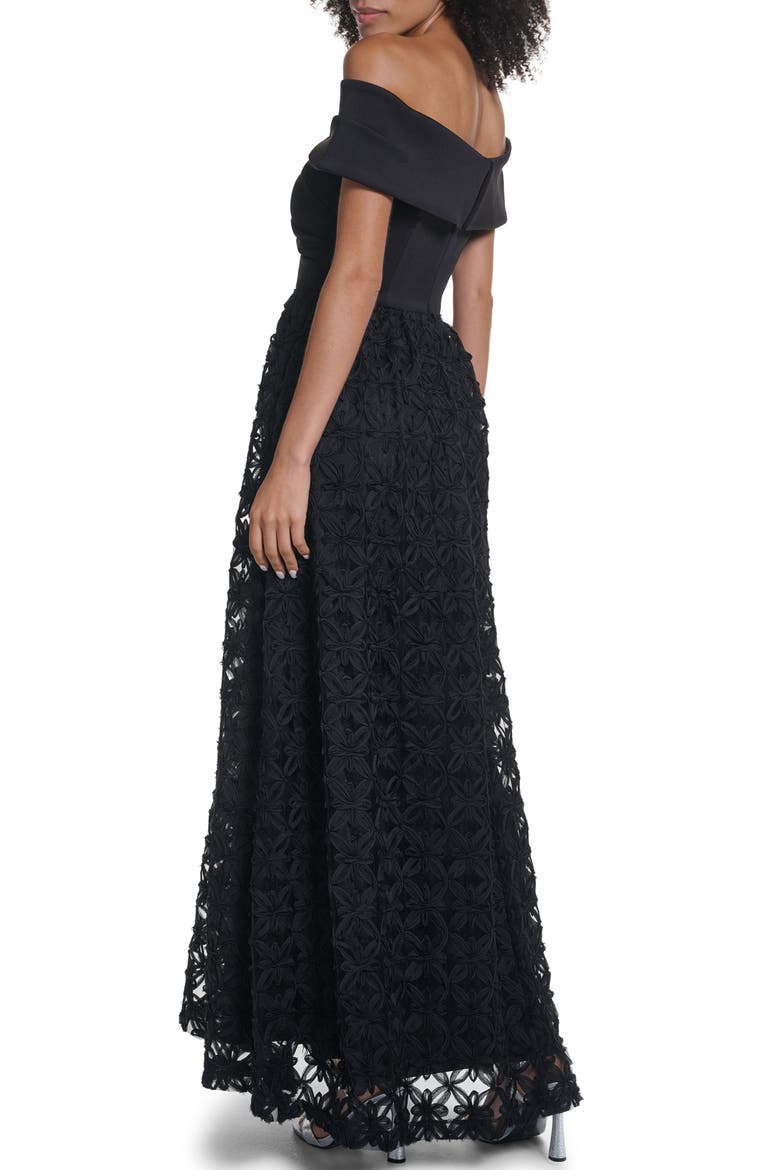 Velvet Bow Off the Shoulder Gown, Alternate, color, BLACK