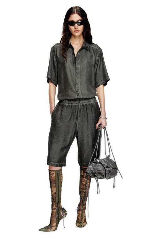 Diesel Leon Black Bermuda Pants With Elastic Waist And Two Rear Welt Pockets In Tech Fabric Man In Deep/black