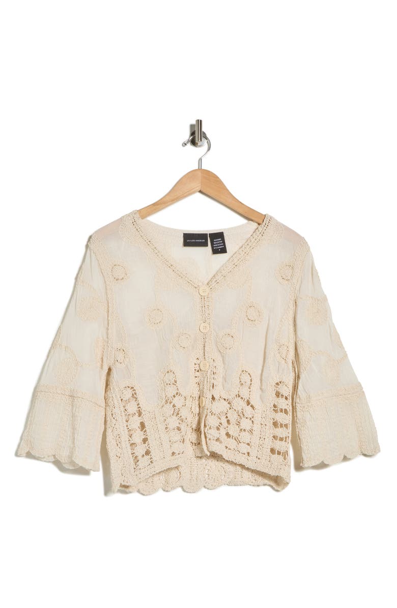 Forgotten Grace Mixed Media Button-Up Shirt, Alternate, color, Natural