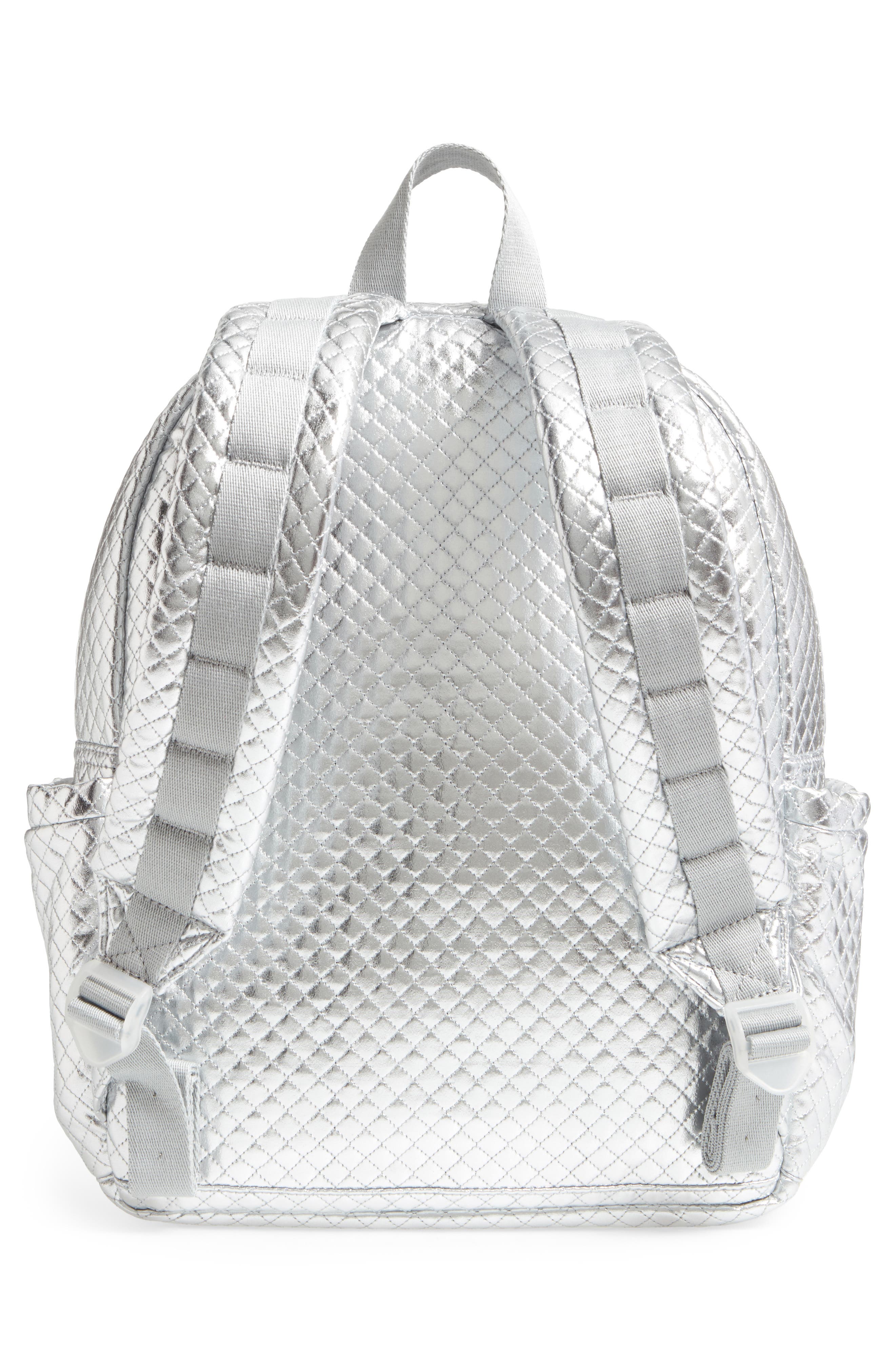 Quilted Metallic Kane Backpack, Alternate, color, SILVER QUILT