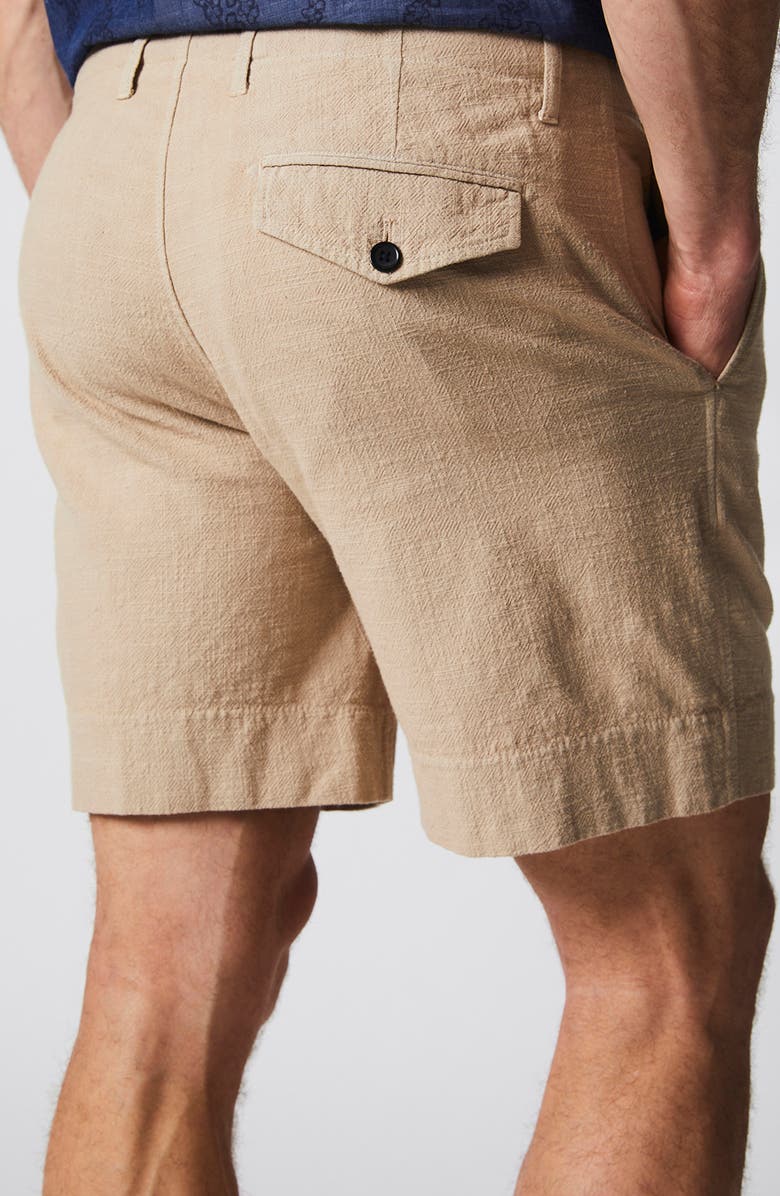 Billy Reid Flat Front Textured Cotton Shorts, Alternate, color, Khaki
