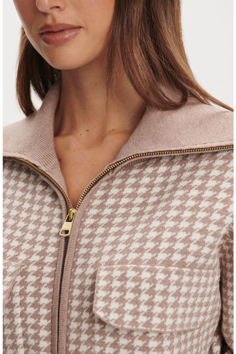 Ablett Houndstooth Jacquard Zip Cardigan, Alternate, color, TAUPE