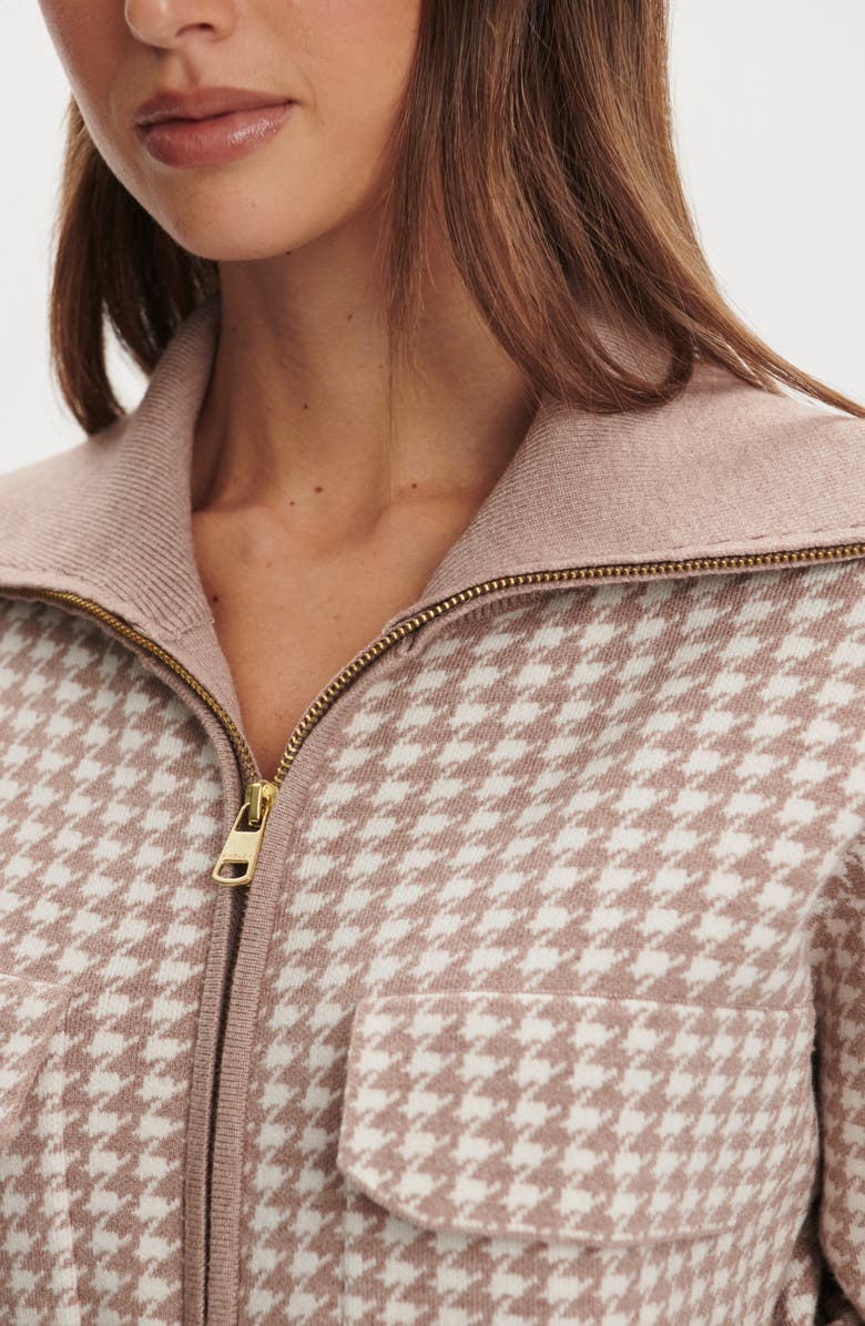 Varley Ablett Houndstooth Jacquard Zip Cardigan, Alternate, color, Taupe