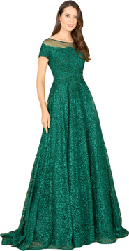 LARA New York Sheer Off Shoulder Ball Gown