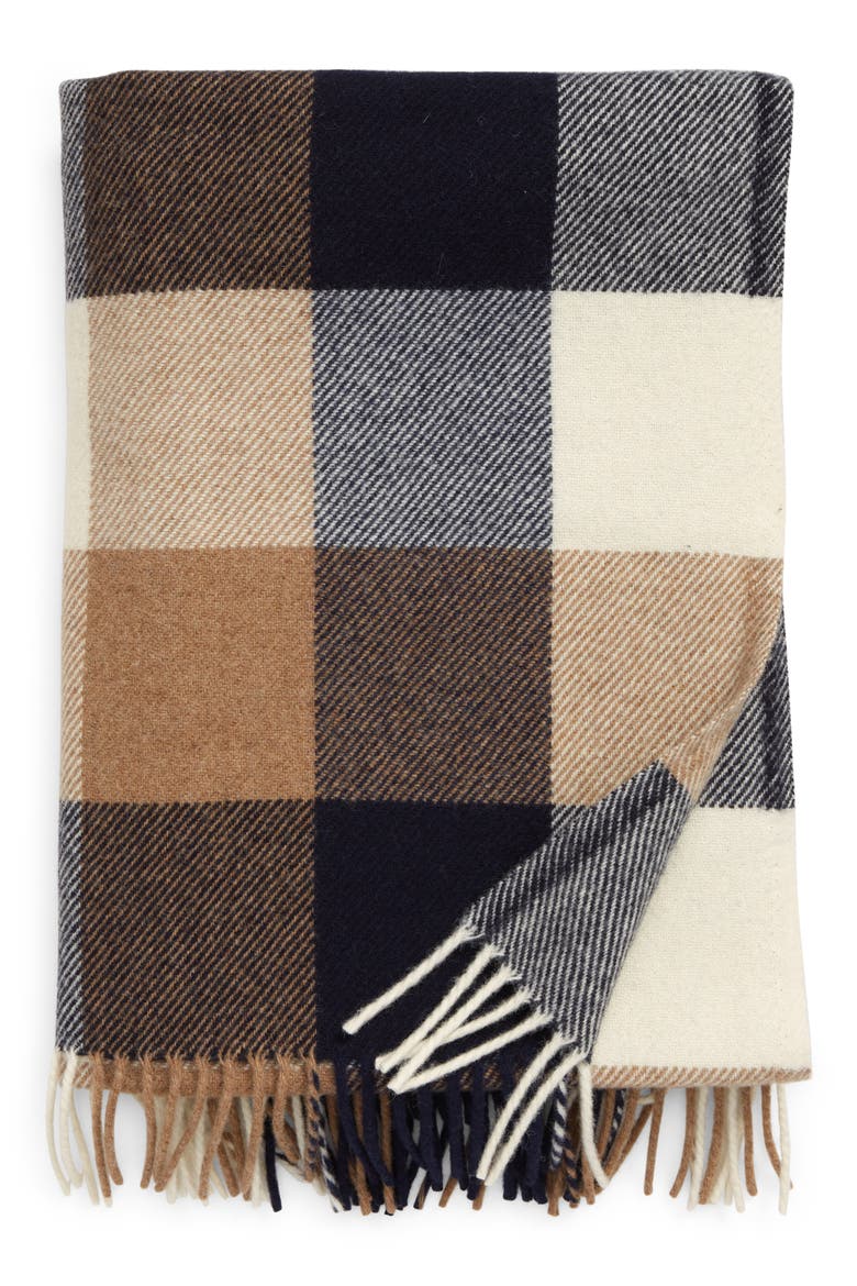 Plaid Washable Wool Throw, Main, color, NAVY/CAMEL