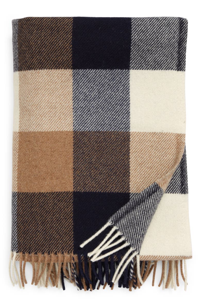Pendleton Plaid Washable Wool Throw, Main, color, Navy/Camel