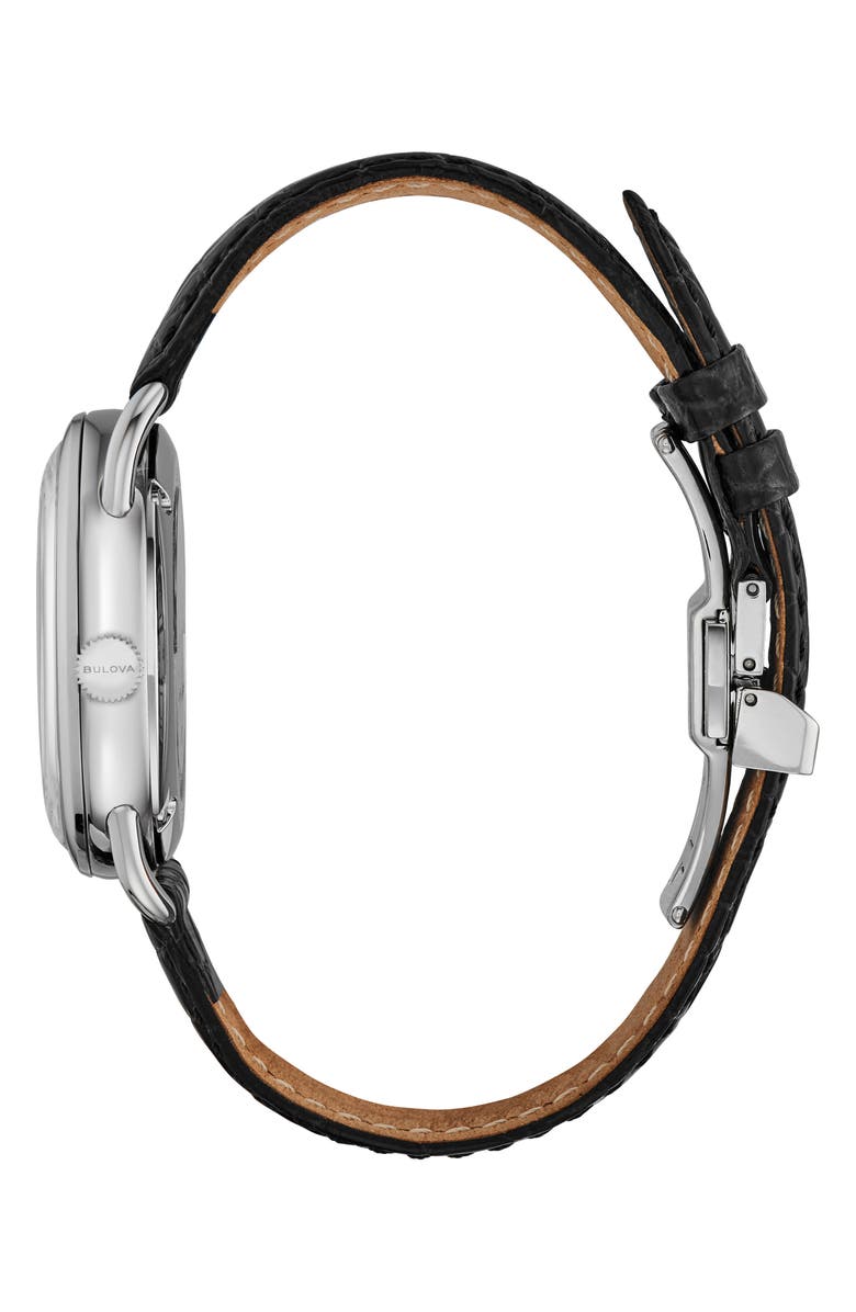 BULOVA Joseph Bulova Commodore Leather Strap Watch, Alternate, color, Silver-Tone